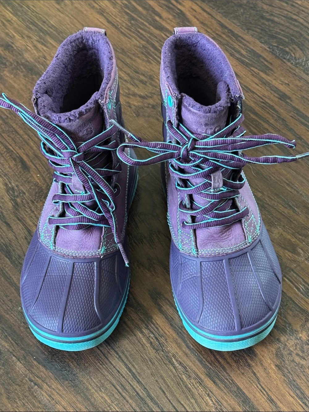 CROCS Purple Winter Duck Boots with Teal Trim